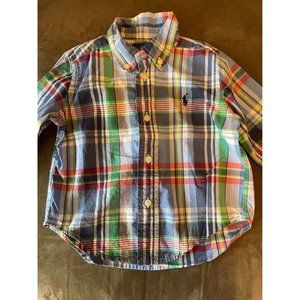 18M Ralph Lauren Boys Long Sleeve Plaid Cotton Poplin Shirt
